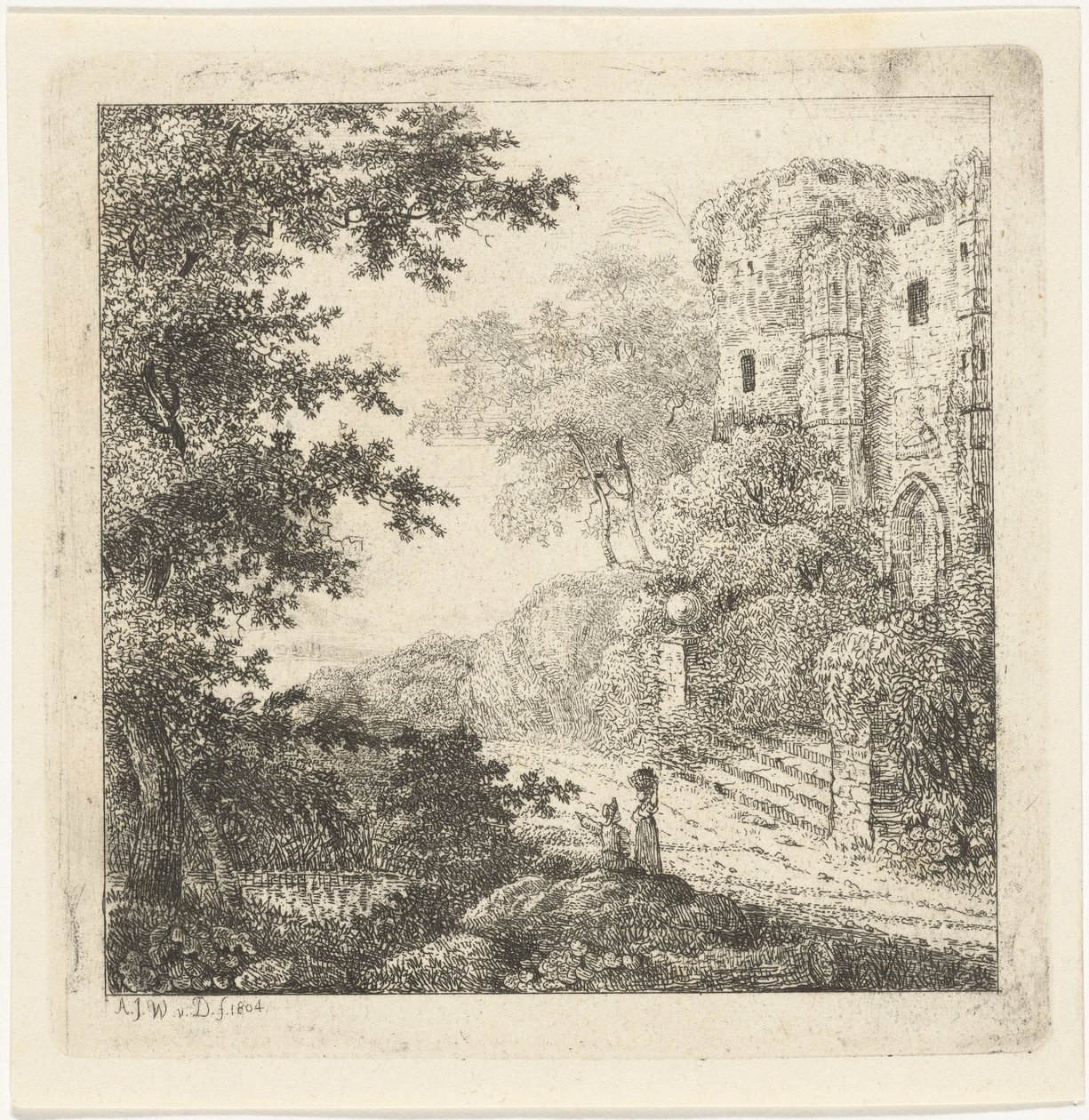 Landskap med figurer vid ruinerna av ett slott av Adriaan Jacob Willem van Dielen
