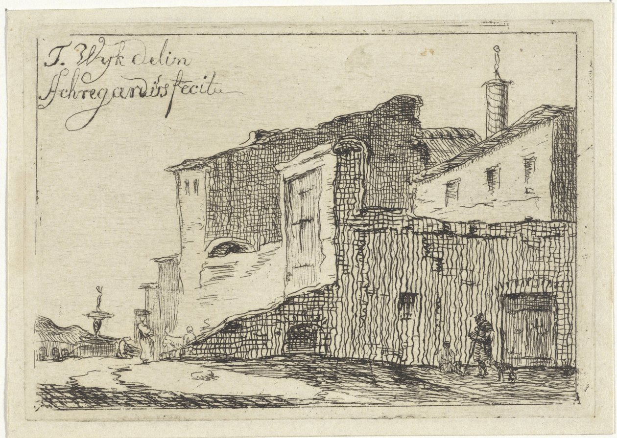Utsikt över en italiensk stad eller by av Adriaan Schregardus