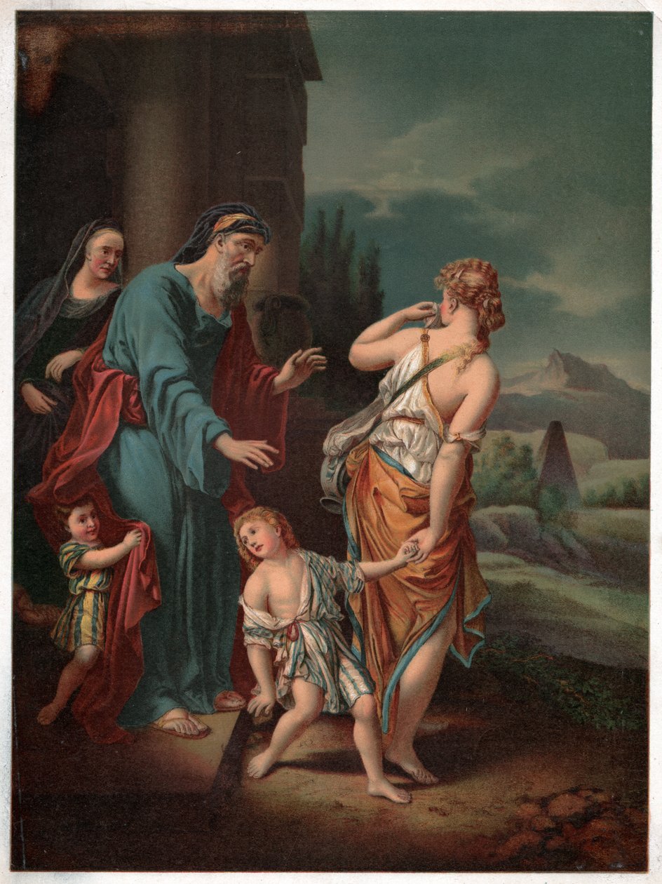 Abraham och Hagar, cirka 1880 (litografi) av Adriaan van der (after) Werff