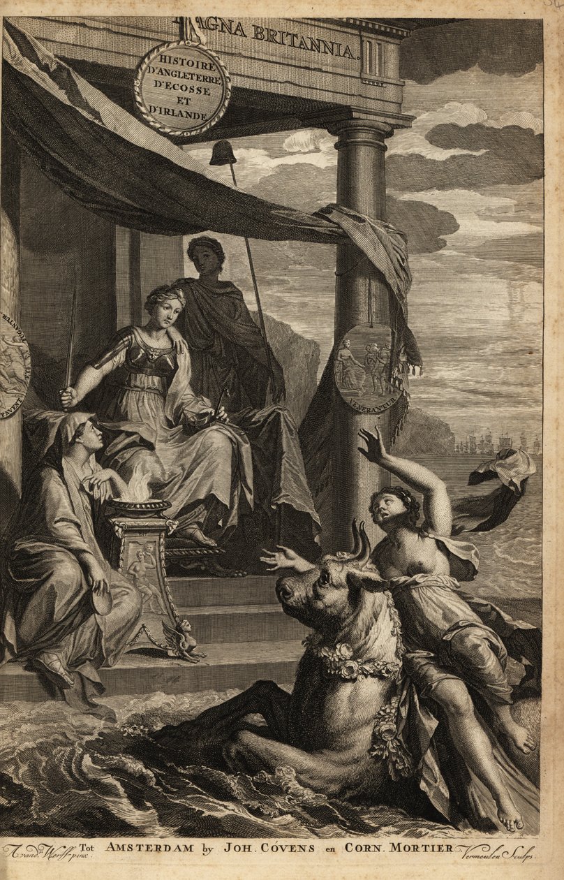 Allegorisk frontispice med Europa, Zeus och Themis av Adriaan van der (after) Werff