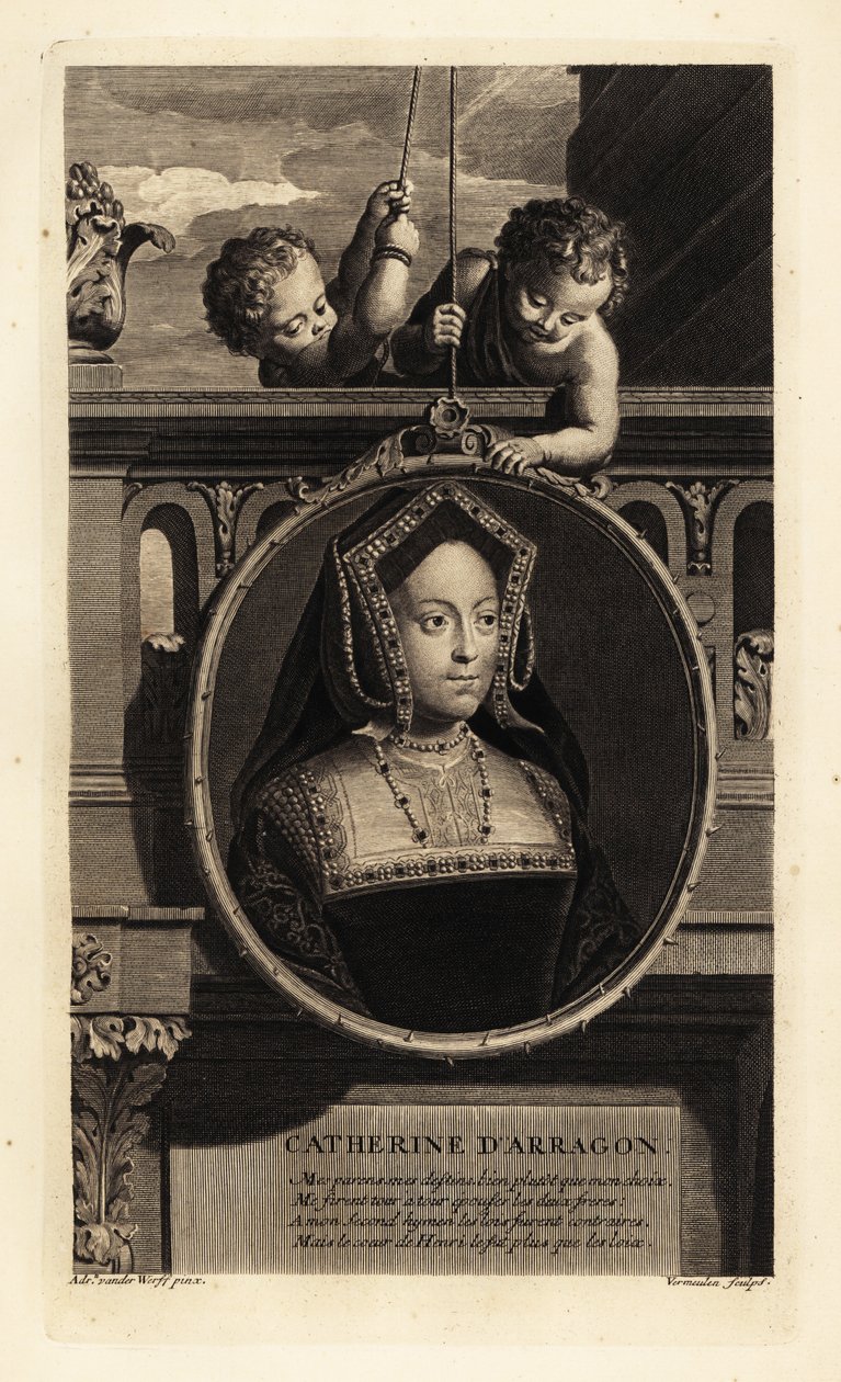 Katarina av Aragon (1485-1536) (gravyr) av Adriaan van der (after) Werff