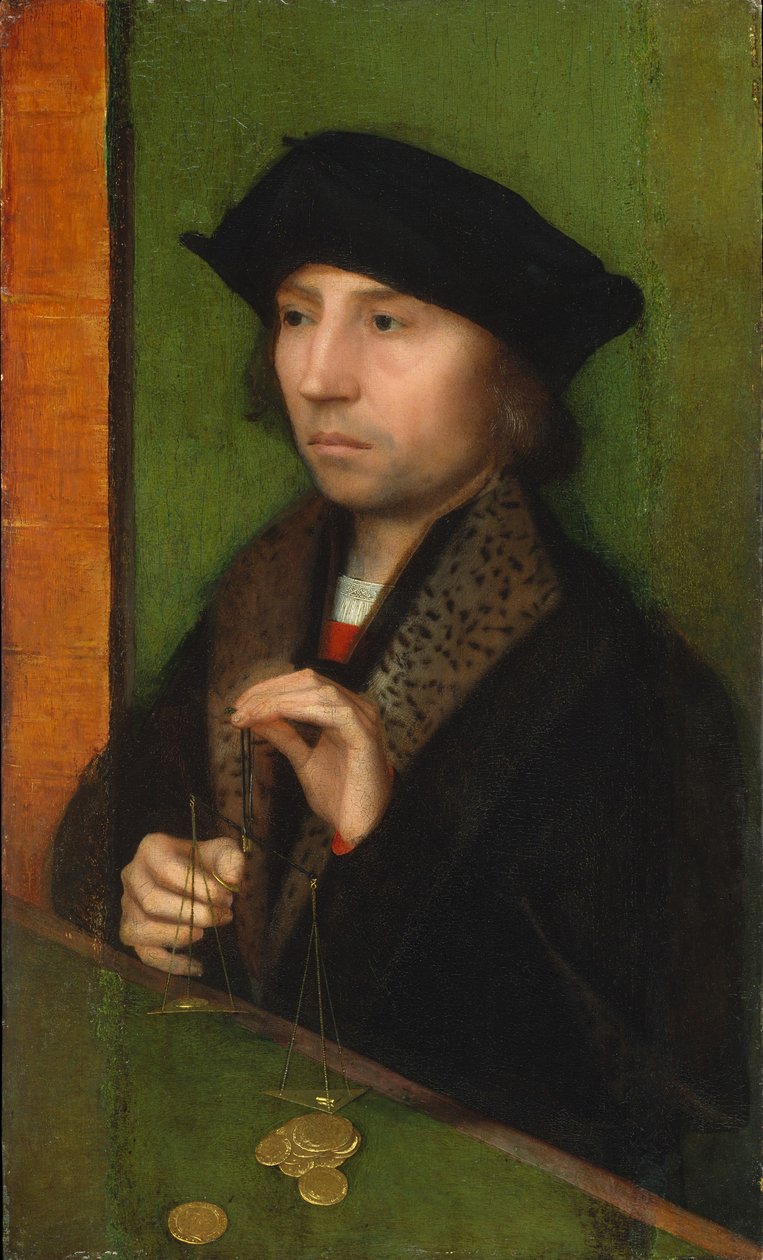 Man som väger guld, ca 1515-20 av Adriaen Isenbrandt or Isenbrant