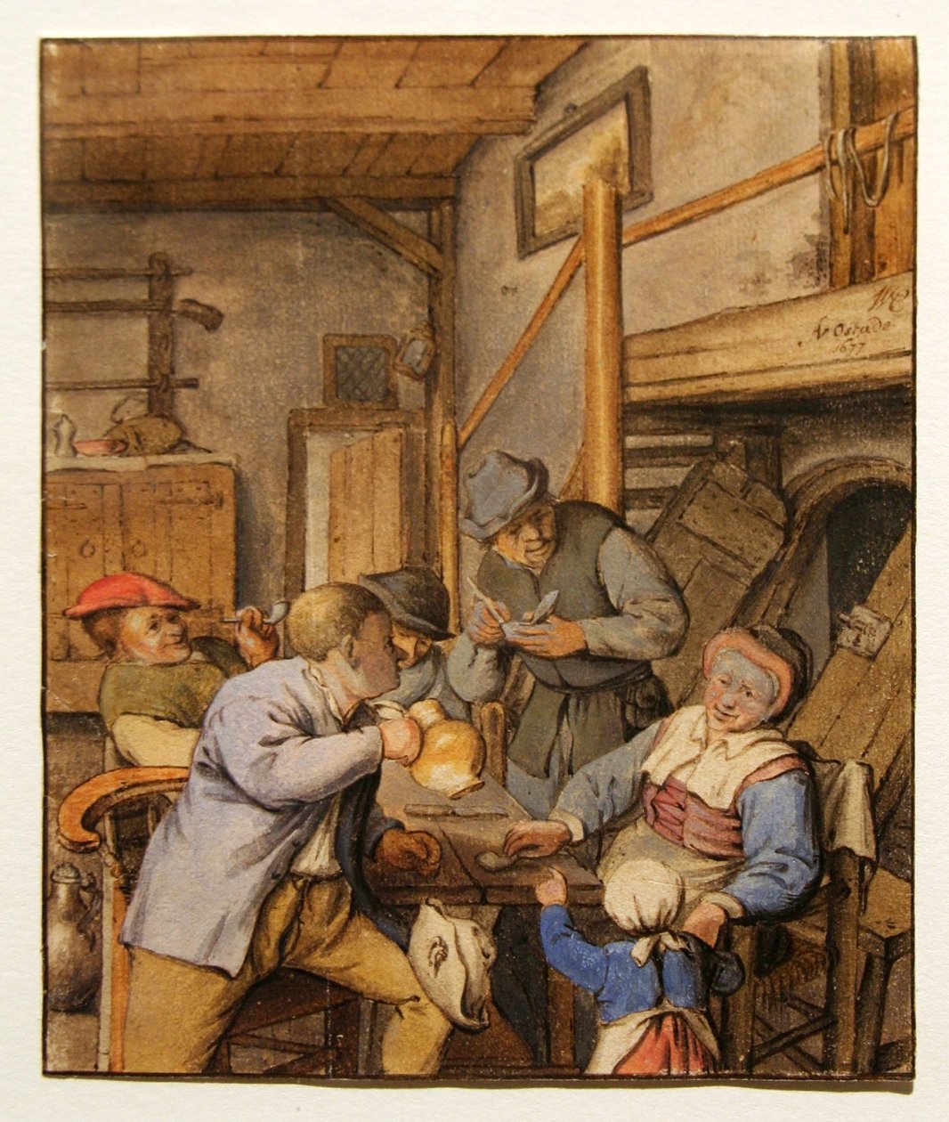 Boeren aan een tafel in een herberg av Adriaen Jansz. van Ostade