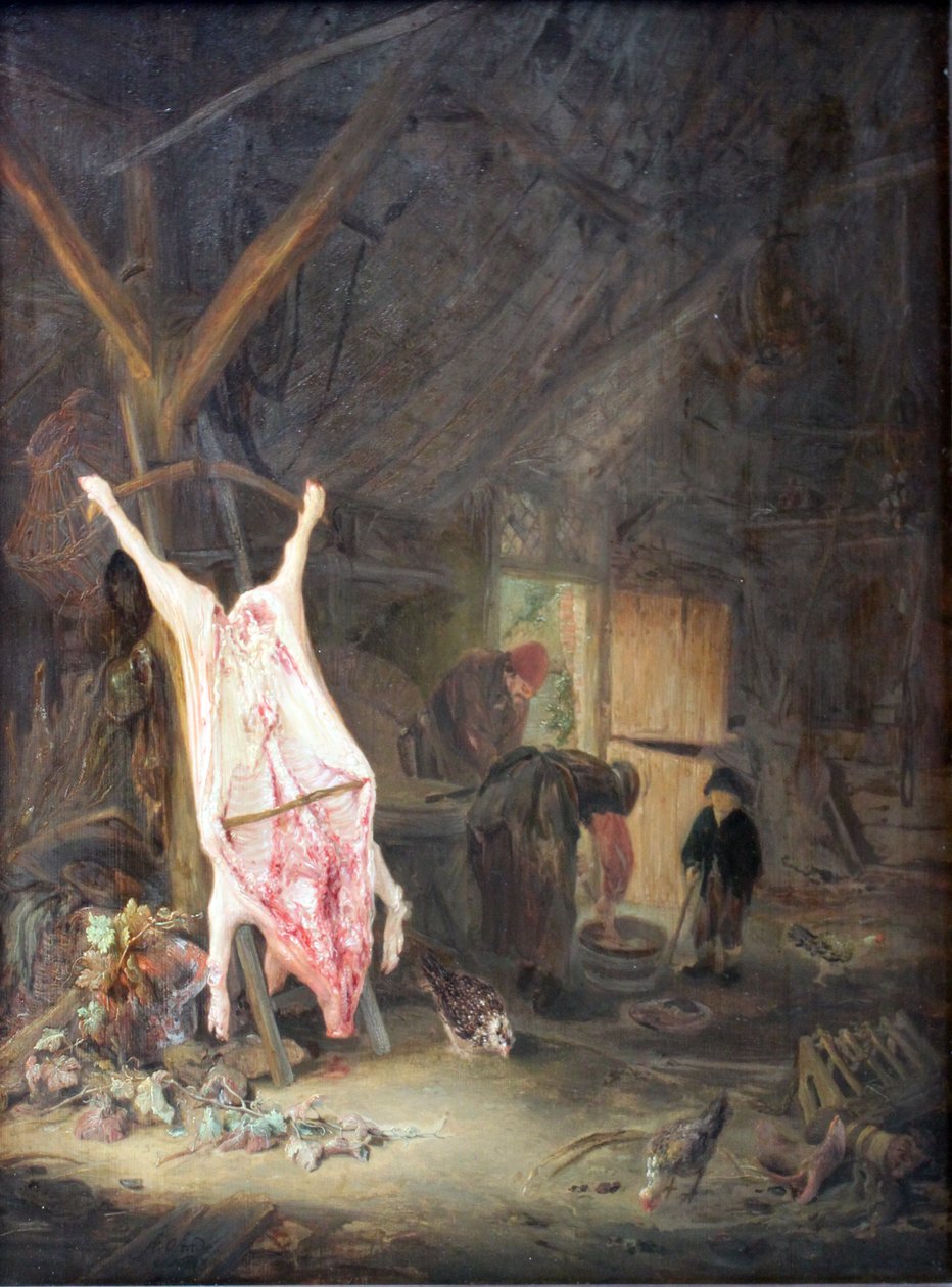 Geschlachtetes Schwein in einer Scheune av Adriaen Jansz. van Ostade