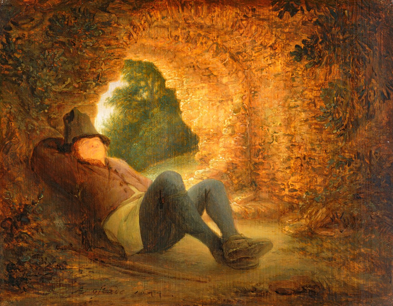 Bonde sover i en ødelagt hvælving, 1644 (panel)swed av Adriaen Jansz. van Ostade