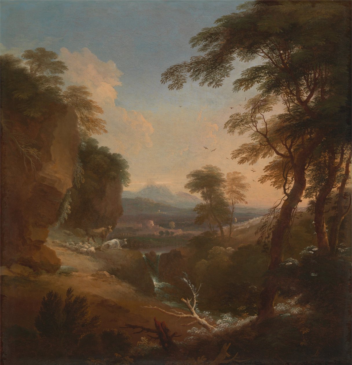Landskap med fjärran berg av Adriaen van Diest