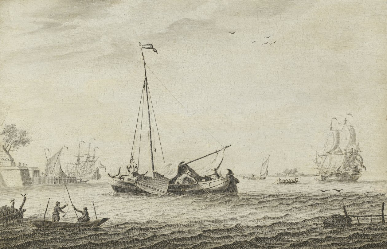 A Kaag and other vessels av Adriaen van Salm