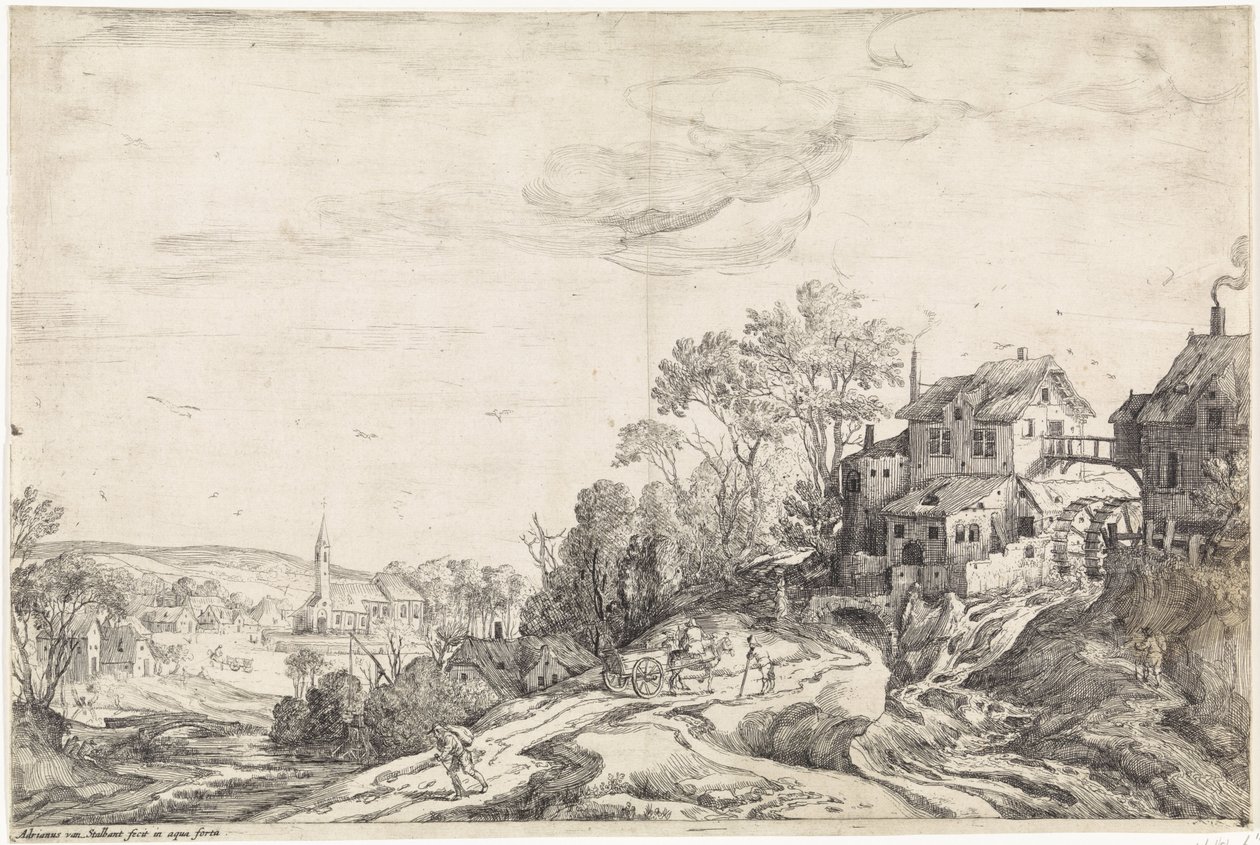 Landskap med en landkvarn av Adriaen van Stalbemt