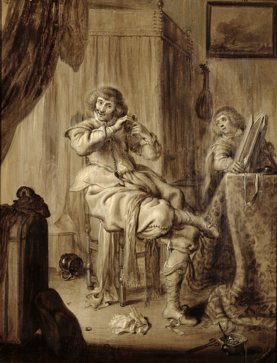 En gentleman vid sin toalett, 1660 av Adriaen van de Venne