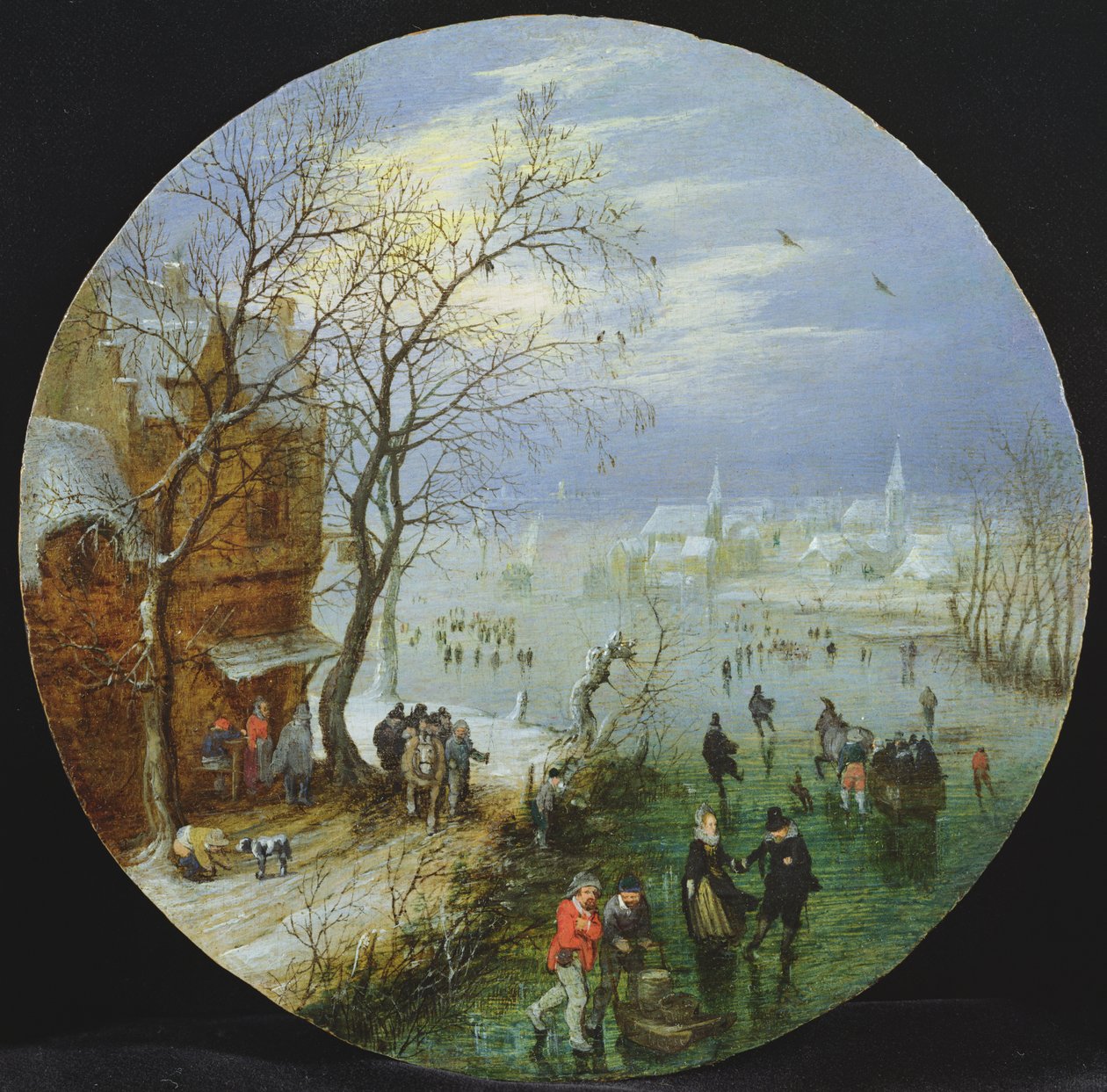 En vinterskridskoåkningsscen av Adriaen van de Venne