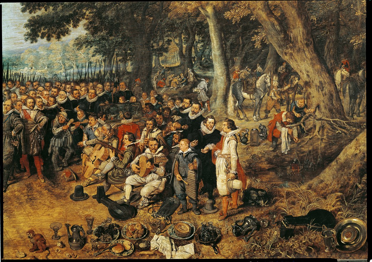 Allegori över vapenvilan 1609 mellan Nederländerna och Spanien, detalj av musiker till höger av Adriaen van de Venne