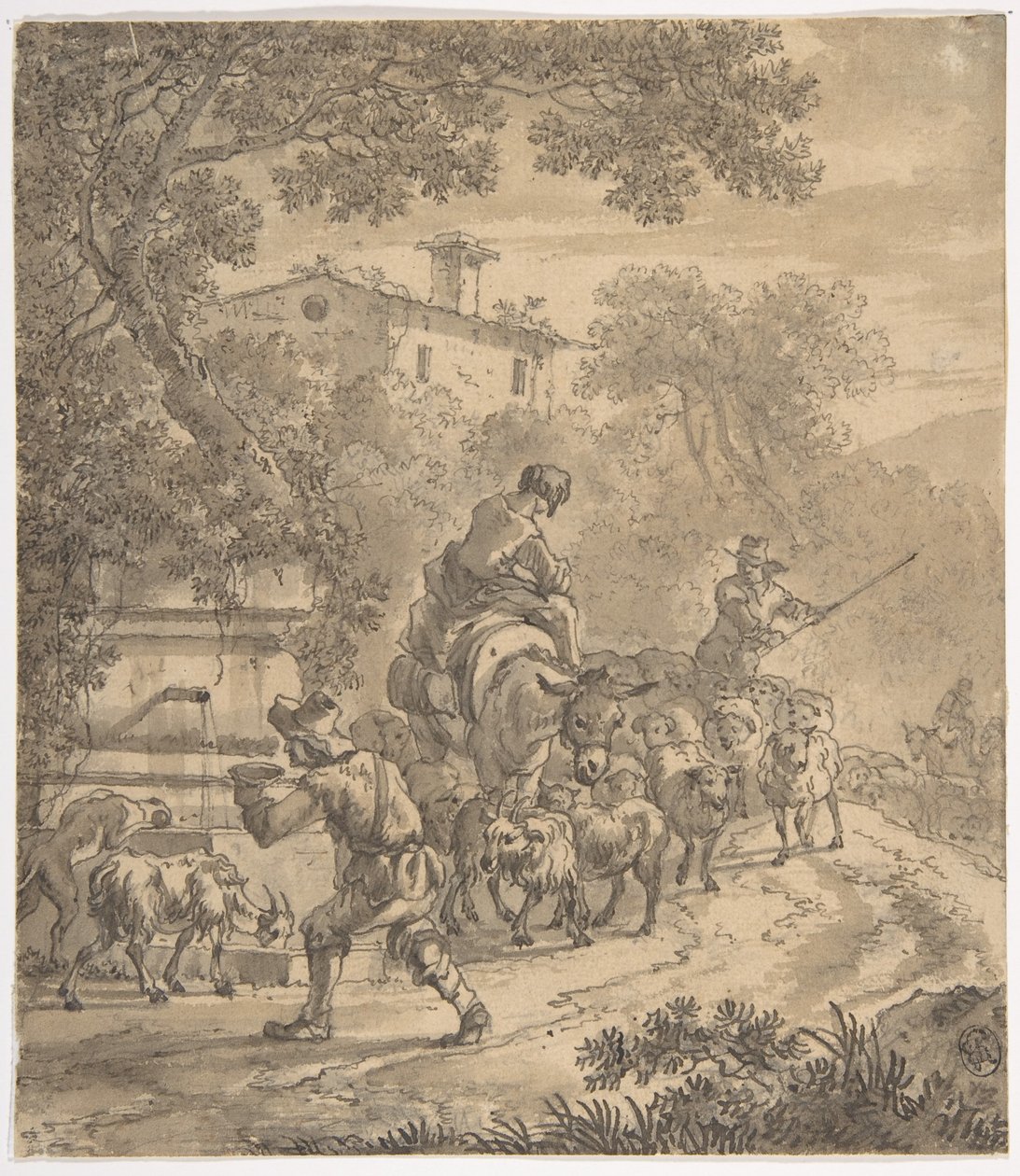 Landskap med herde och deras flock av Adriaen van der Cabel