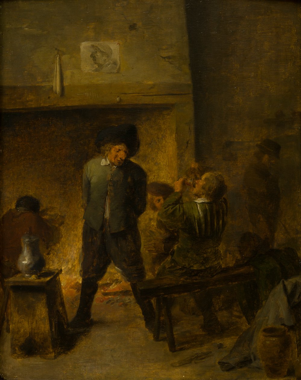 A Tavern Scene, ca 1625-38 (olja på panel) av Adriaen (follower of) Brouwer