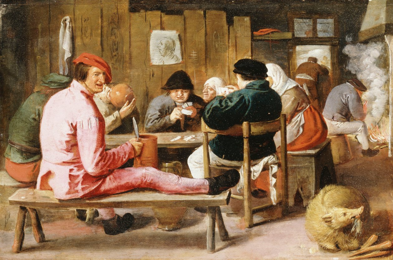 Boors röker och dricker vid ett bord i en krog, c.1625 av Adriaen Brouwer
