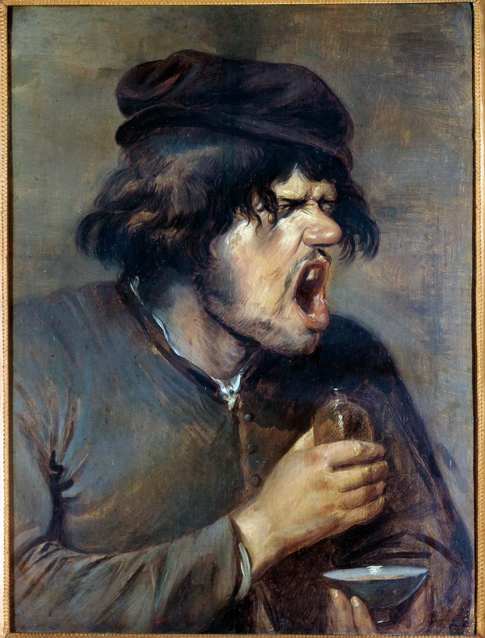 Den dåliga läkaren En man som klättrar medan han dricker en medicin. Målning av Adrian Brouwer (1605-1638) (ec.flam.) 1600-talets Dijon, Musee des Beaux Arts av Adriaen Brouwer