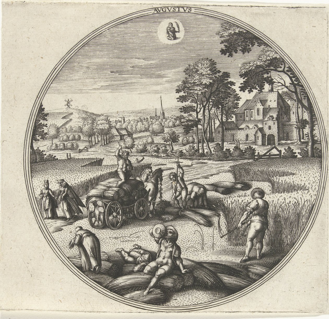 augusti Avgvstvs (titel på objekt) De tolv månaderna (serietitel) av Adriaen Collaert
