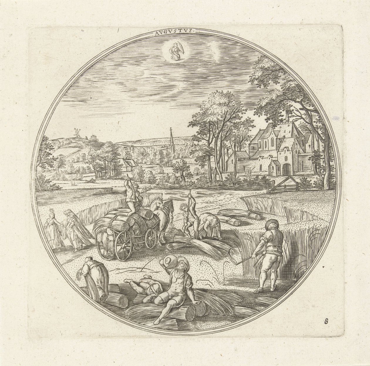 augusti Avgvstvs (titel på objekt) De tolv månaderna (serietitel) av Adriaen Collaert