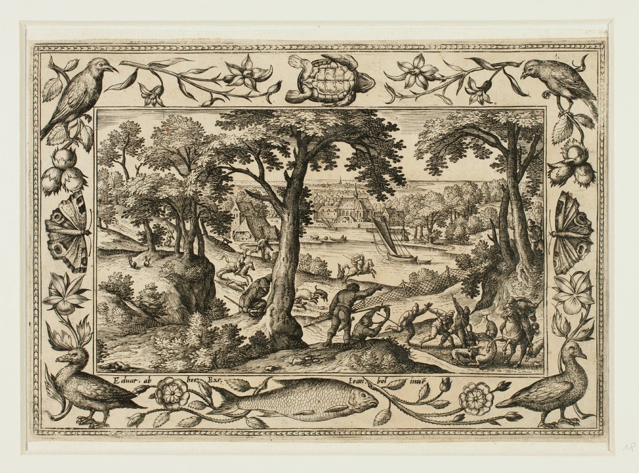 Vildsvinsjakt, från Landskap med scener ur Gamla och Nya testamentet och Jaktscener av Adriaen Collaert