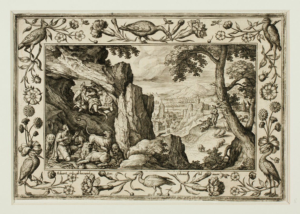 Daniel i lejongropen, ur Landskap med scener ur Gamla och Nya testamentet och jaktscener av Adriaen Collaert