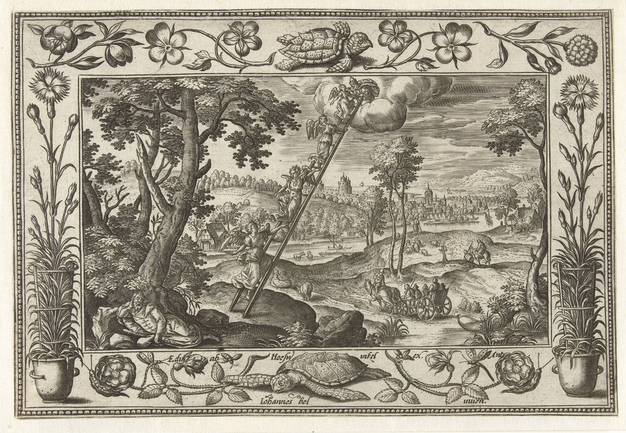 Jakobs stege Landskap med bibliska, mytologiska scener och jaktscener (serietitel) av Adriaen Collaert