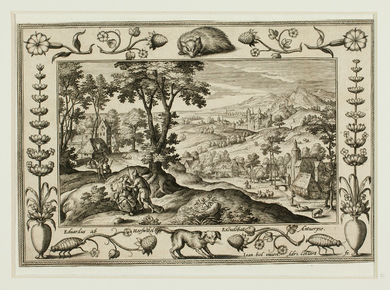 Juda och Tamar, från Landskap med scener ur Gamla och Nya testamentet och jaktscener av Adriaen Collaert