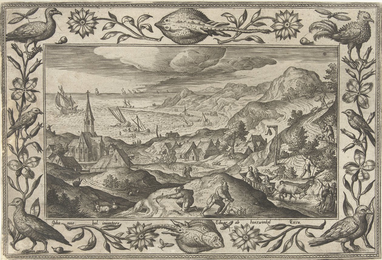 Kaninjakt Landskap med bibliska, mytologiska scener och jaktscener (serietitel) av Adriaen Collaert