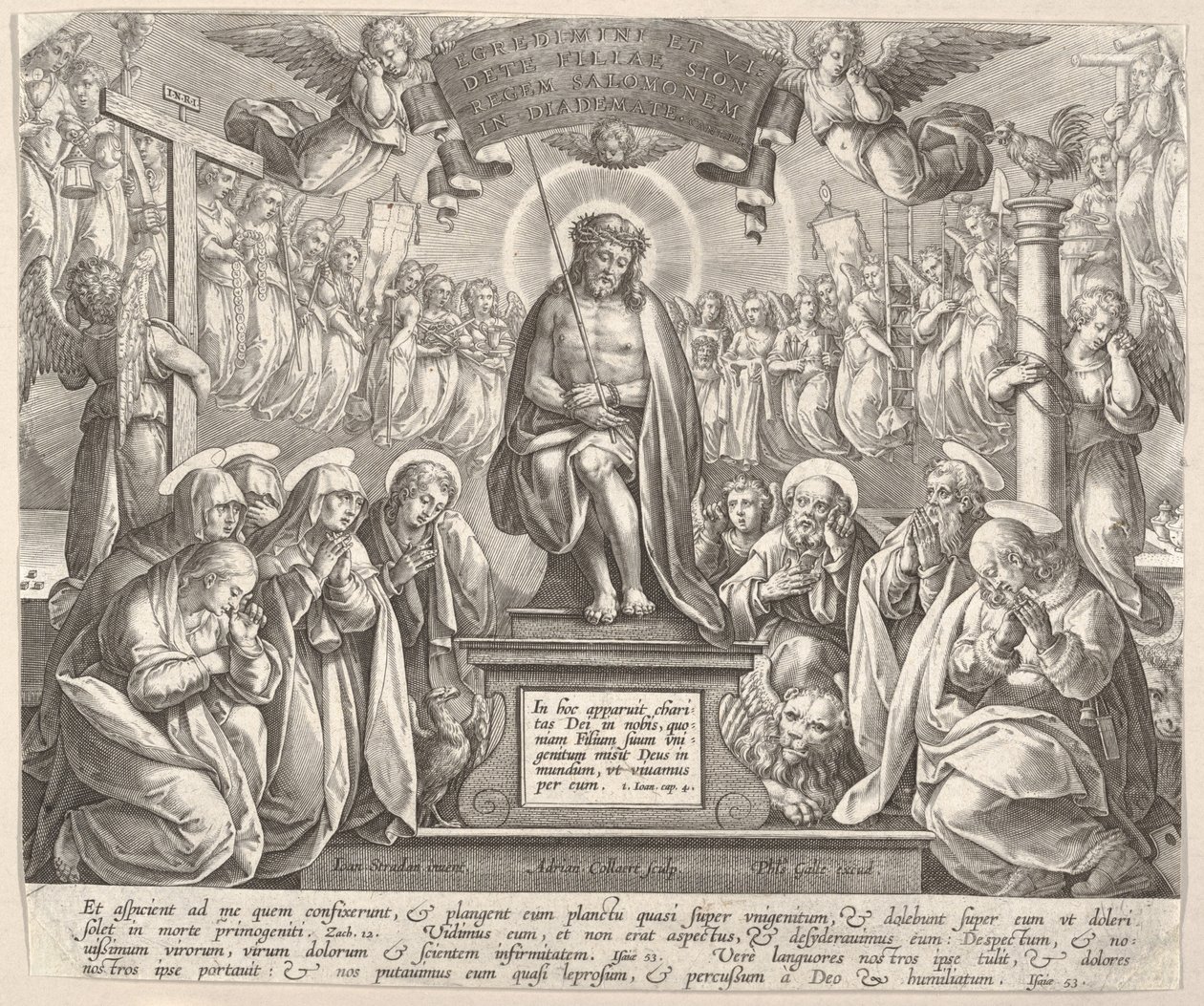 Sorgens man med de tre Mariana och evangelisterna,.n.d. av Adriaen Collaert