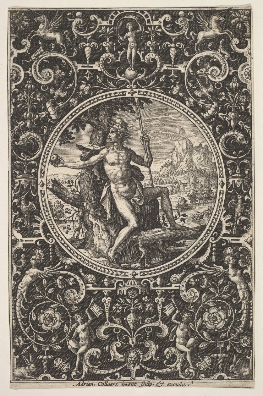 Paris i en dekorativ ram med grotesker, ca. 1580-1600. av Adriaen Collaert