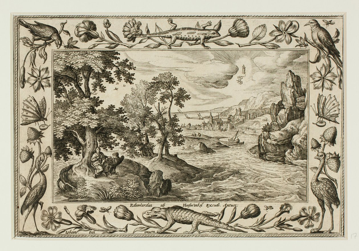 Johannes på Patmos, från Landskap med scener ur Gamla och Nya testamentet samt jaktscener av Adriaen Collaert