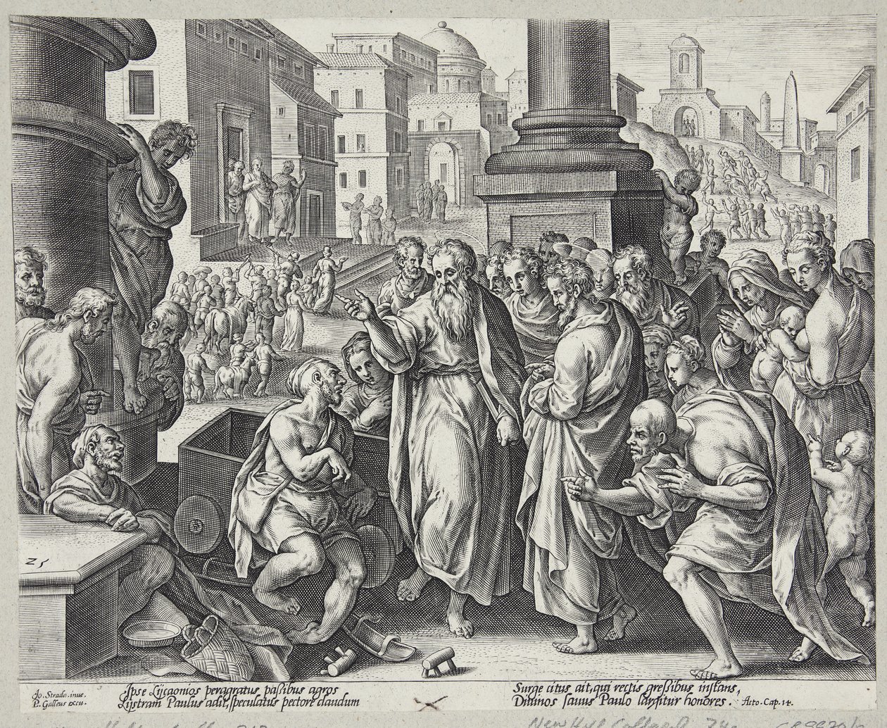 Paulus botar en krympling i Lystra av Adriaen Collaert