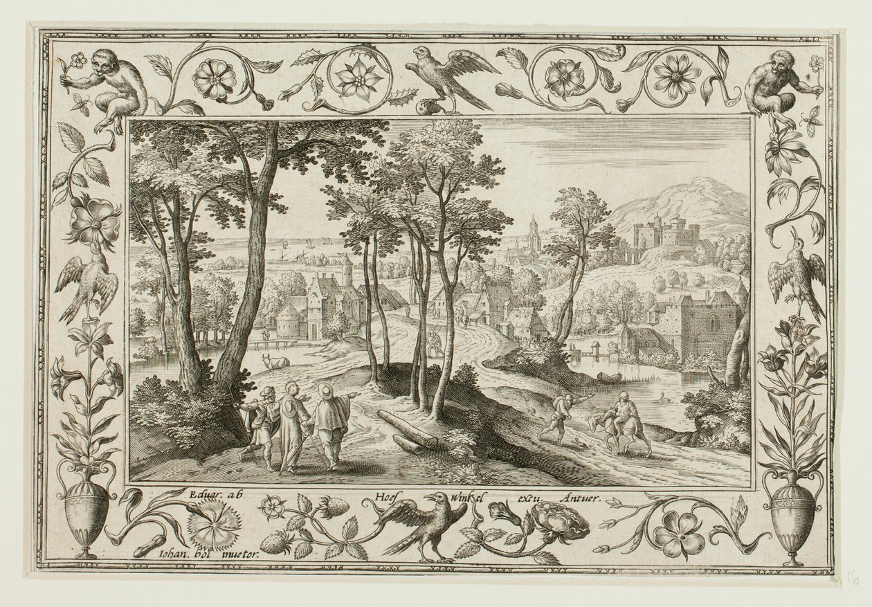 The Journey to Emmaus, från Landscapes with Old and New Testament Scenes och Hunting Scenes av Adriaen Collaert