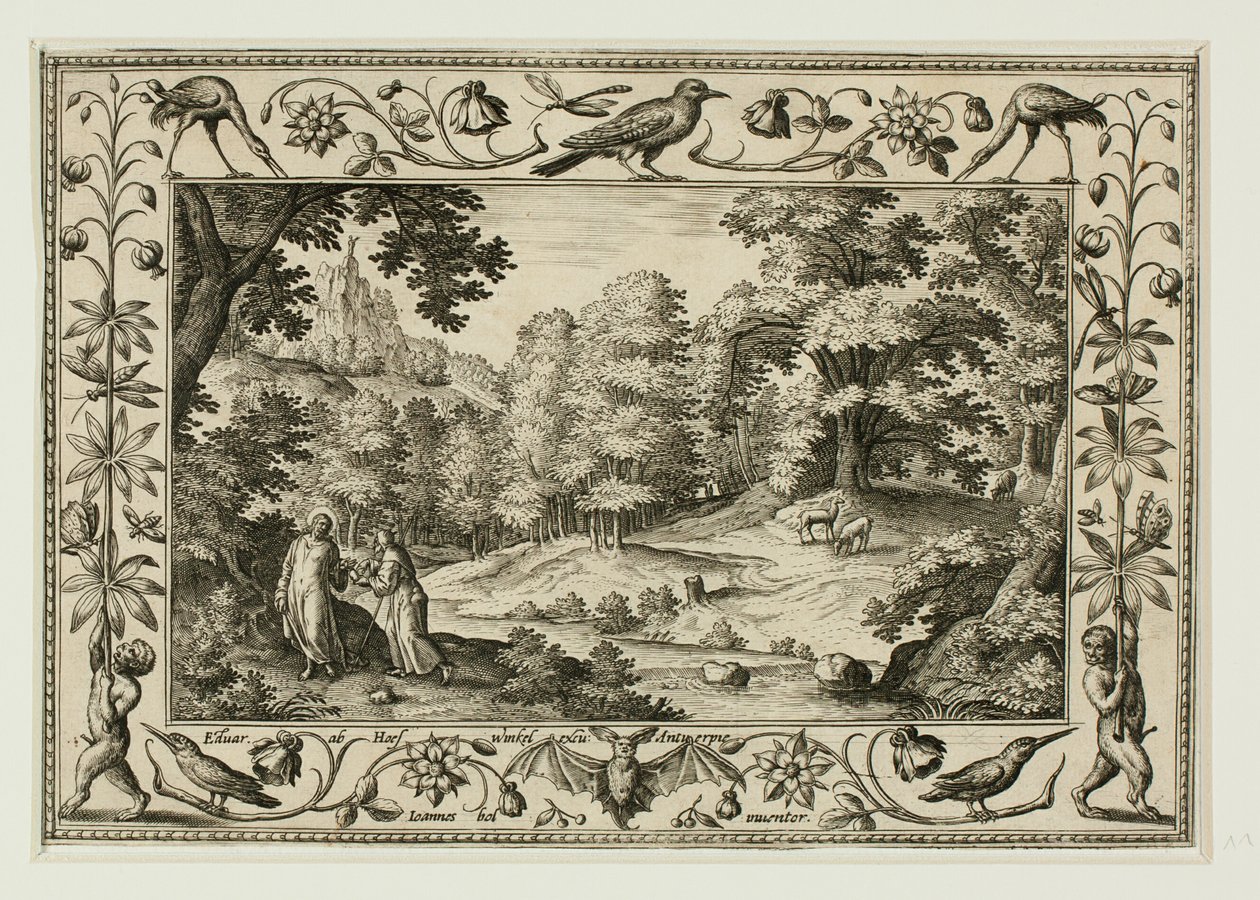 The Temptation of Christ, ur Landscapes with Old and New Testament Scenes and Hunting Scenes (Landskap med scener ur Gamla och Nya testamentet samt jaktscener) av Adriaen Collaert