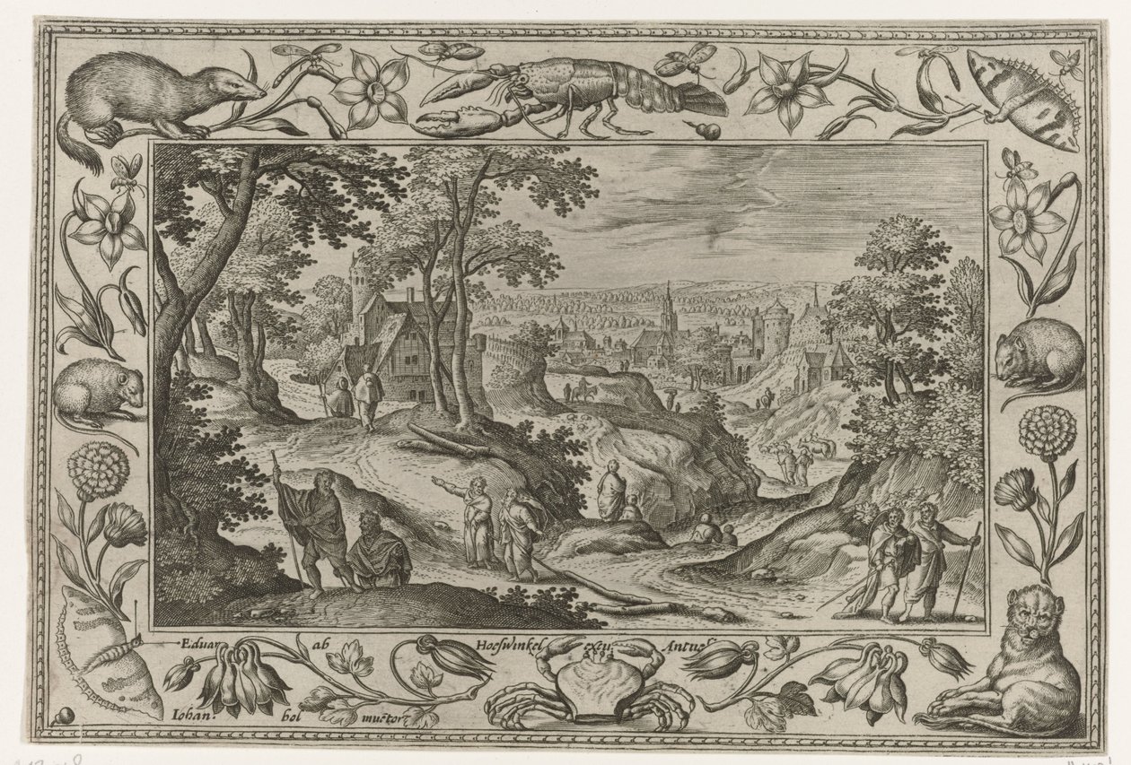 Utsändning av apostlarna Landskap med bibliska, mytologiska scener och jaktscener (serietitel) av Adriaen Collaert