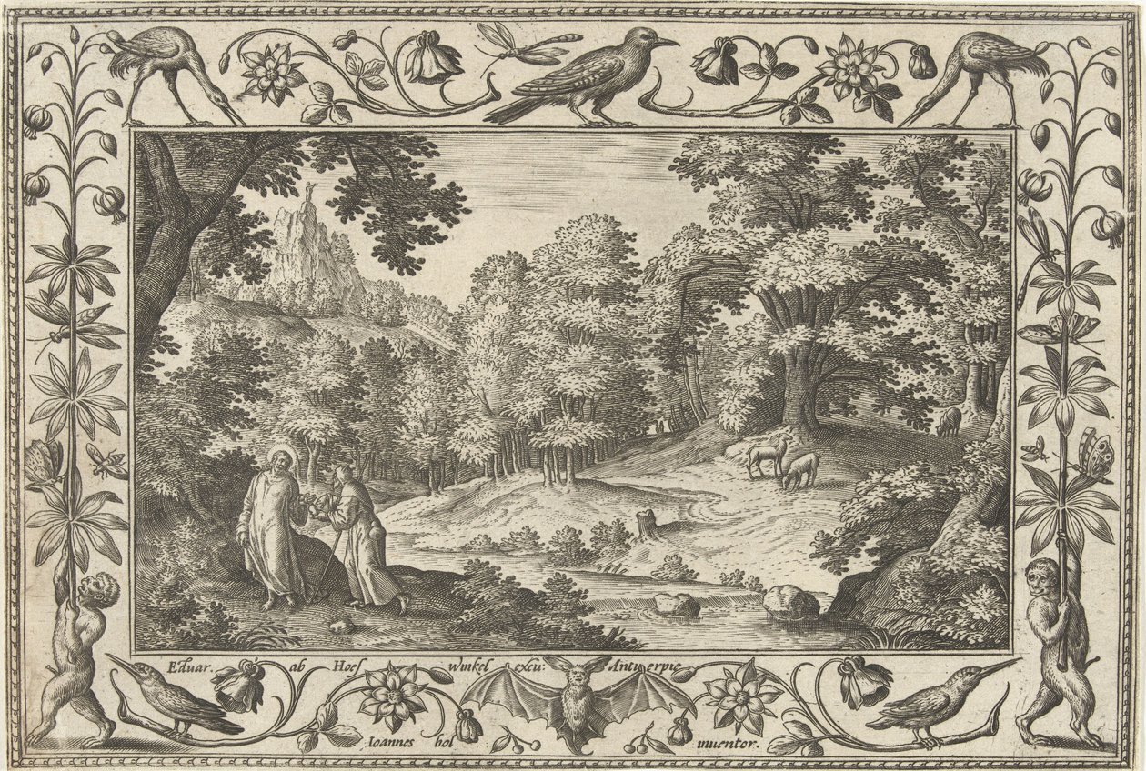 Frestelse i öknen Landskap med bibliska, mytologiska scener och jaktscener (serietitel) av Adriaen Collaert