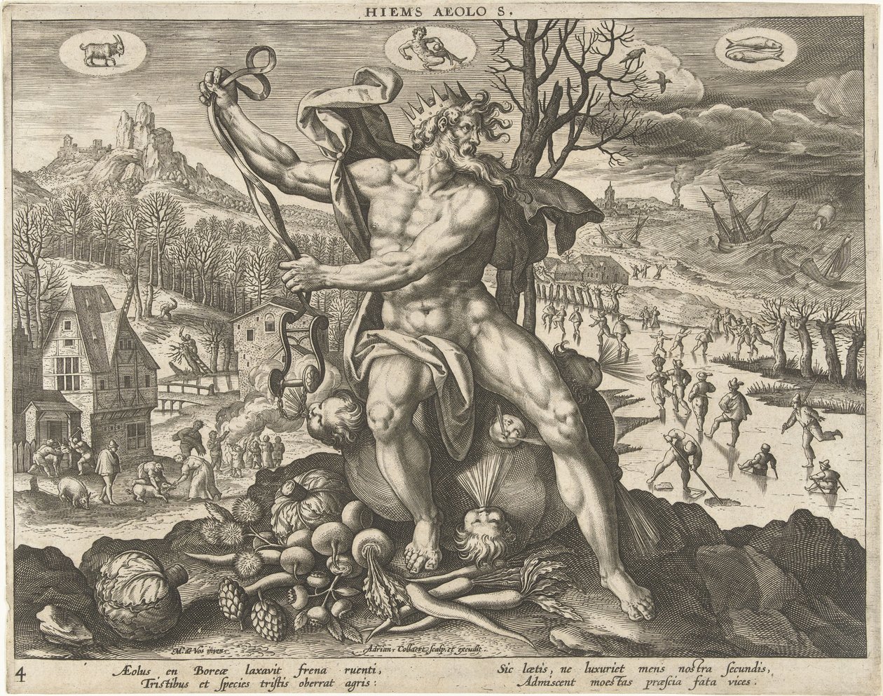 Vinter Hiems Aeolos. (titel på objekt) The Four Seasons (serietitel) av Adriaen Collaert