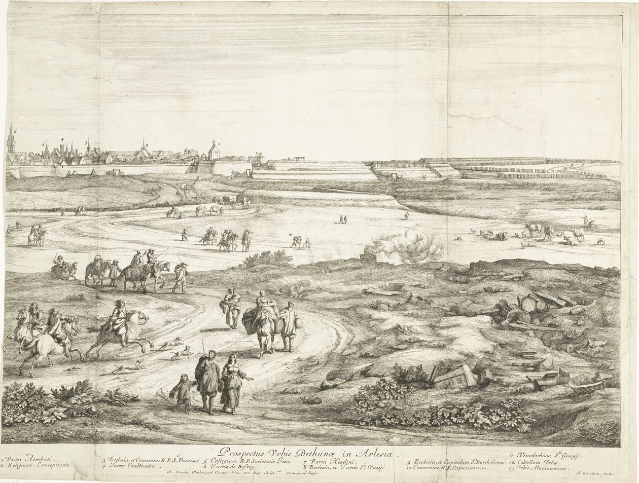 Utsikt över Bethune (höger blad) Veuë de la Ville de Bethune en Artois (titel på objekt) av Adriaen Frans Boudewyns
