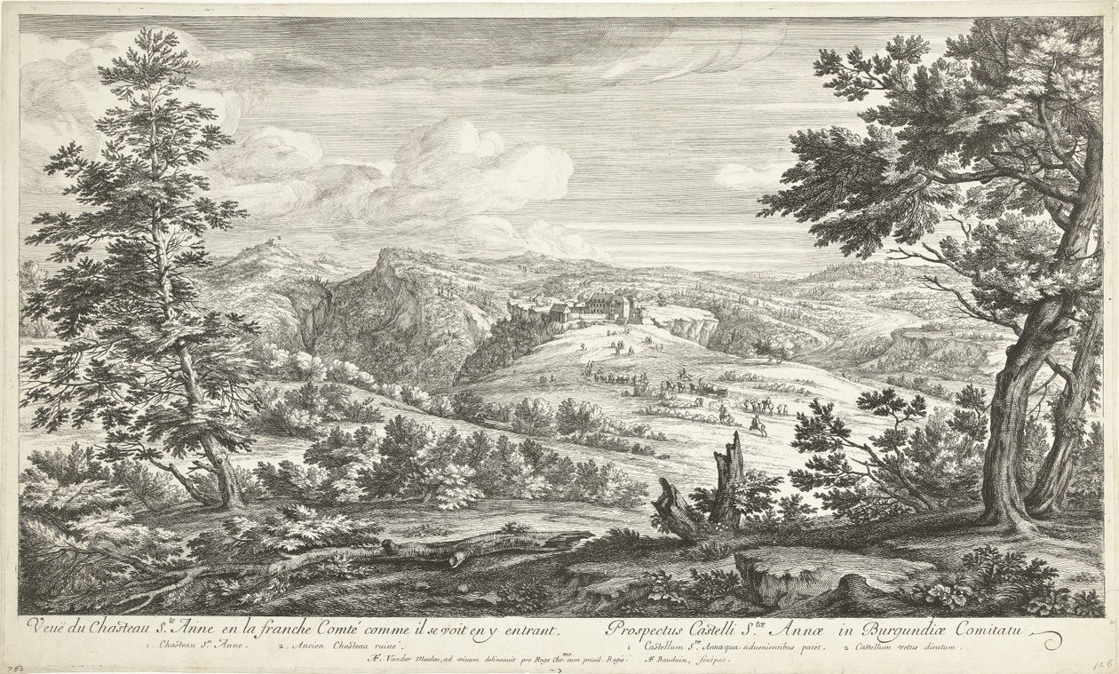 Se på kasteeln av Sainte Anne Utsikt över slottet Ste. Anne i den fria Comté som han ser sig själv gå in i den (titel på objekt) av Adriaen Frans Boudewyns