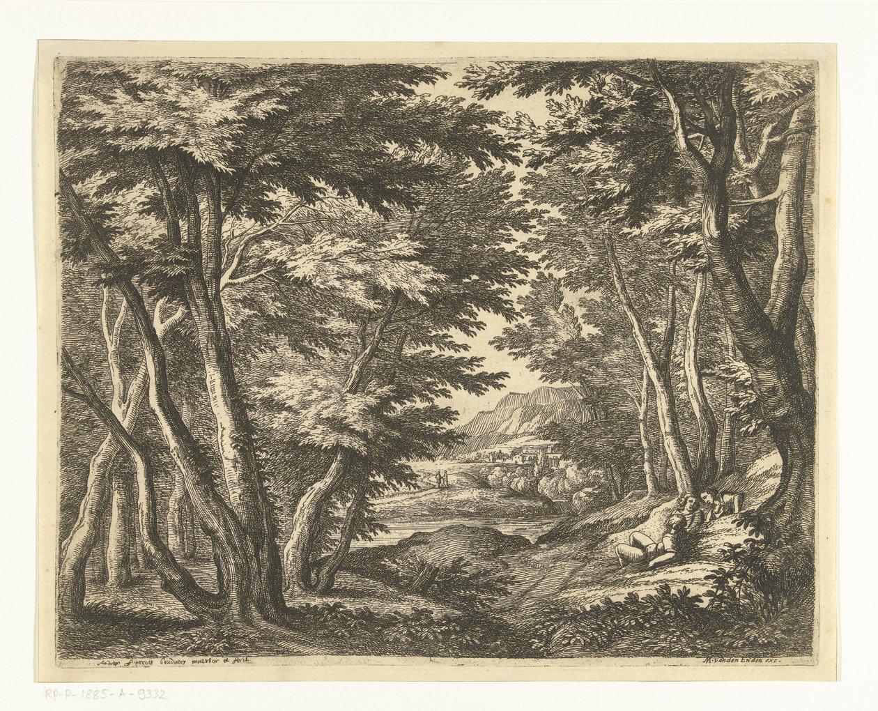 Landskap med tre män på en glänta i skogen av Adriaen Frans Boudewyns