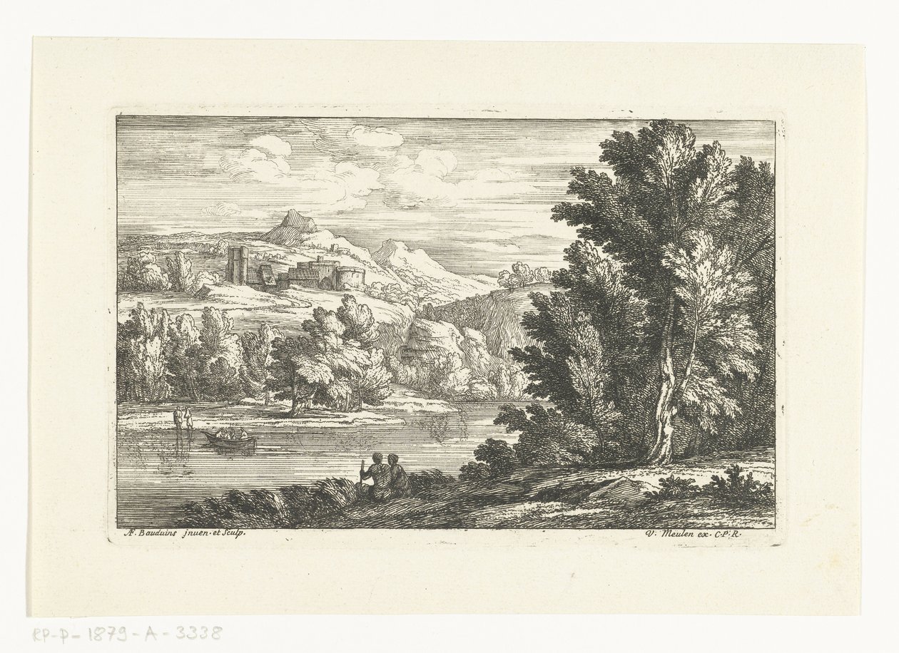 Landskap med en flod och ett slott av Adriaen Frans Boudewyns