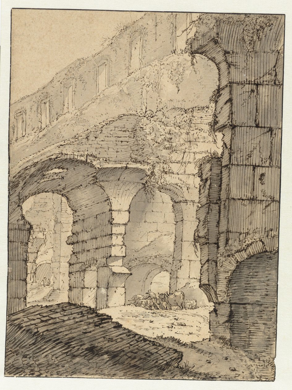 Utsikt i Colosseum, Rom av Adriaen Honich (attributed to)