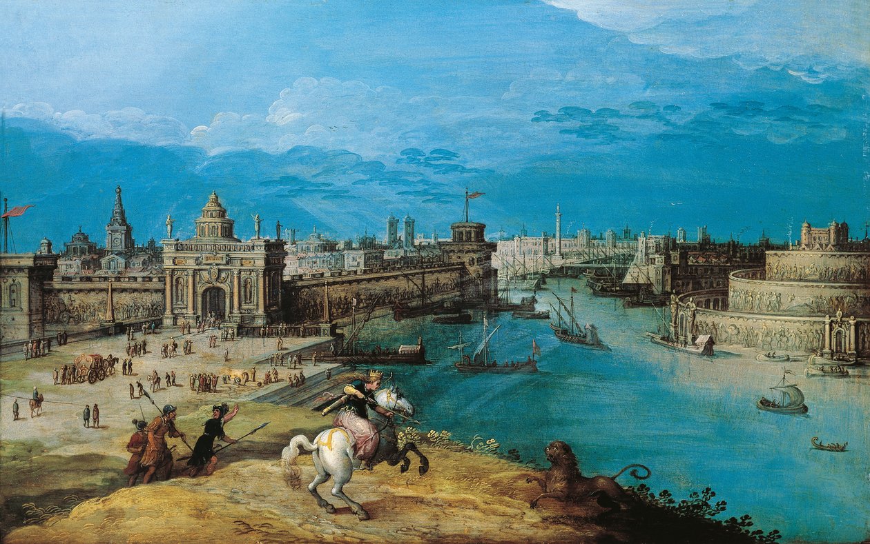 Jaga lejonet vid Babylons portar (olja på duk) av Adriaen I van Nieulandt