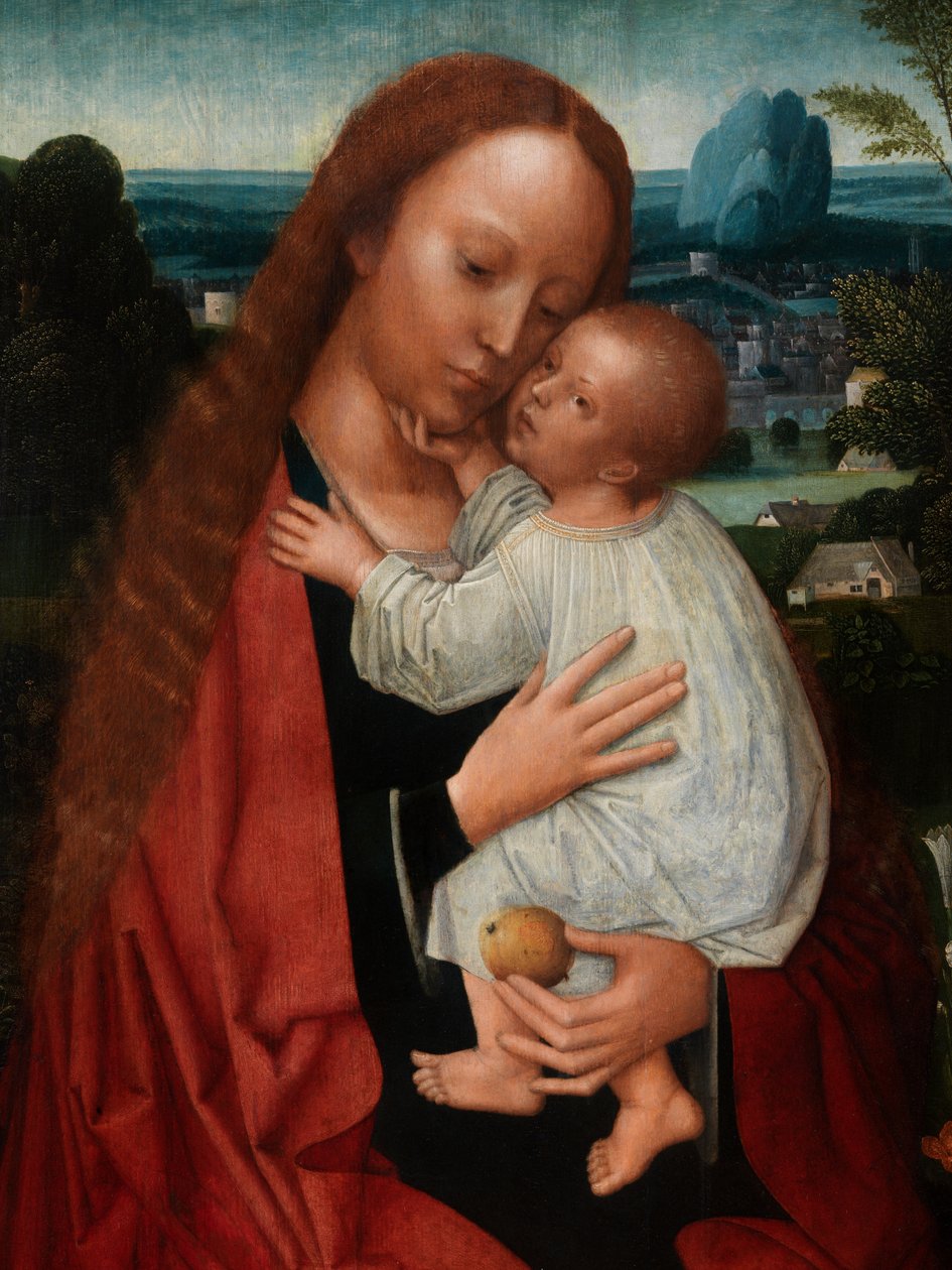 Detalj av Madonna med Johannes Döparen och Sankt Hieronymus (olja på panel) av Adriaen Isenbrandt or Isenbrant