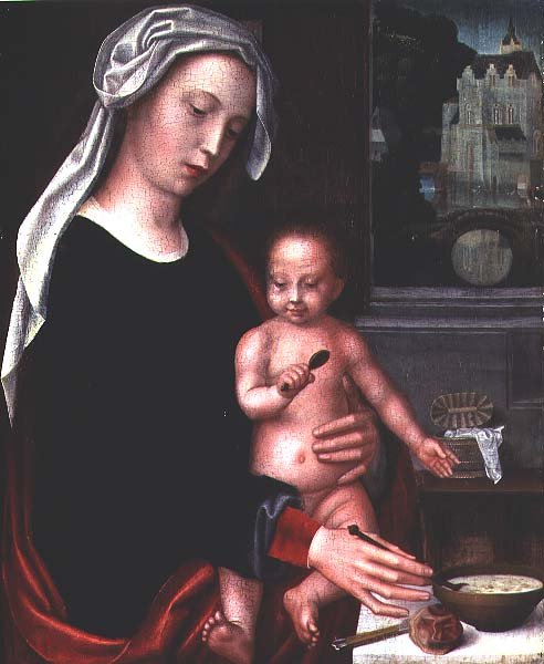 Madonna och barn (panel) av Adriaen Isenbrandt or Isenbrant