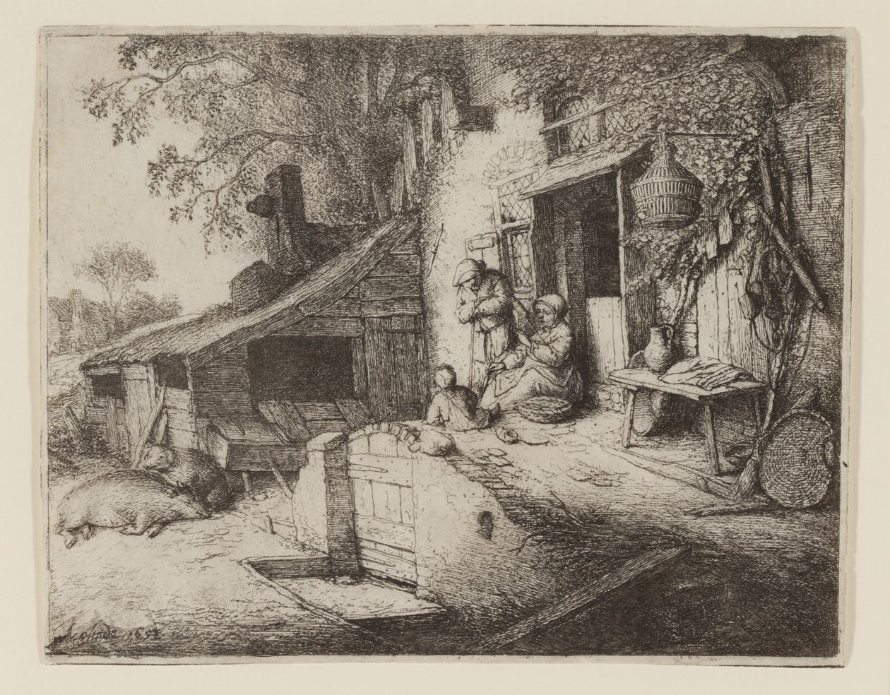 Vid stugdörren - Spinnern av Adriaen Jansz. van Ostade