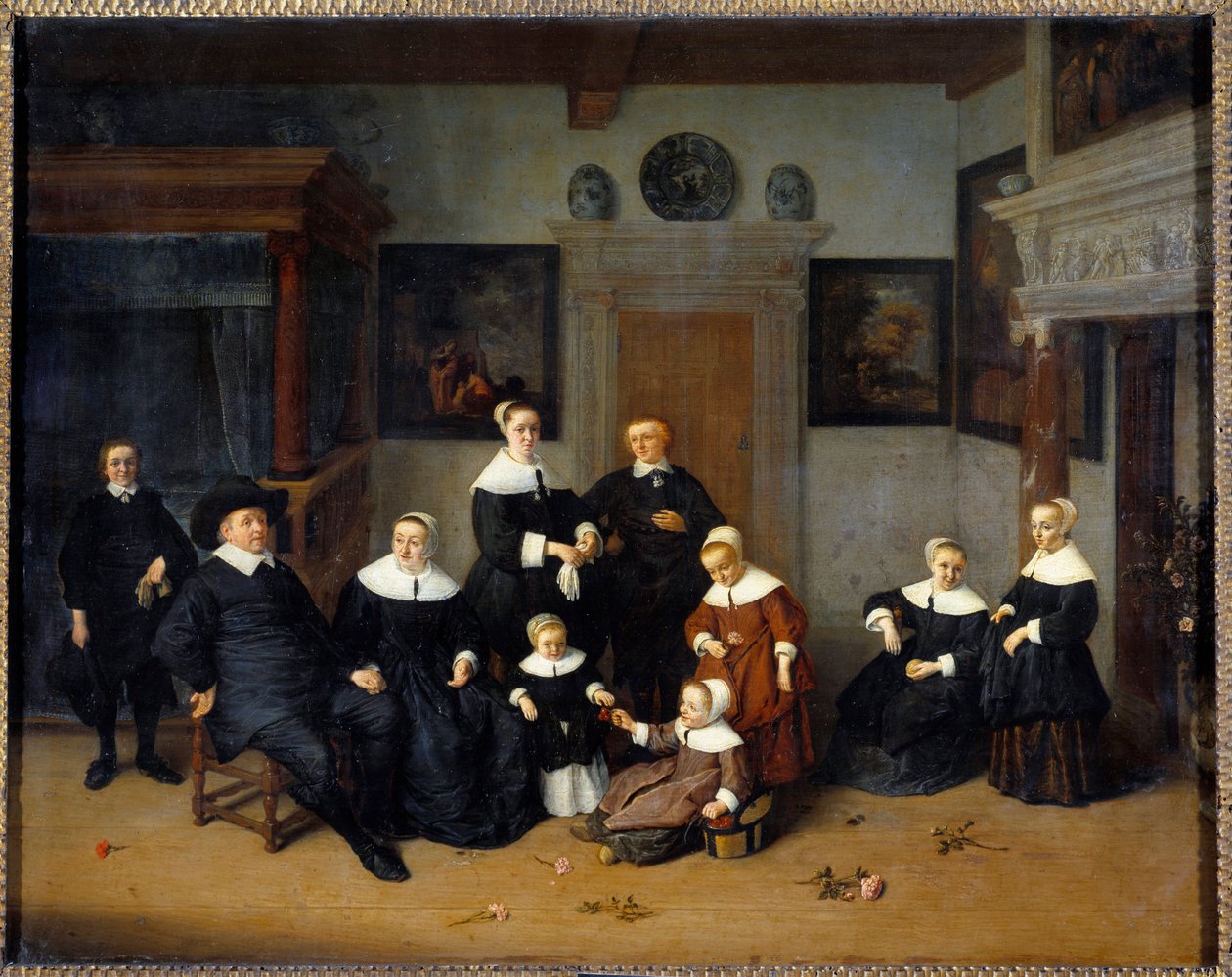 Familjeporträttmålning av Adrien Van Ostade (1610-1685) (ec.holl.) 1654 Sön. 0,7x0,88 m - Familjeporträtt. Målning av Adrien Van Ostade (1610-1685) (Holländsk skola) 1654. 0,7 x 0, 88 m. Louvren, Paris av Adriaen Jansz. van Ostade