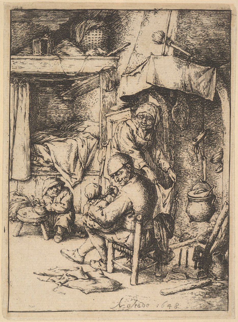 Familjens fader som ger buljong till sitt barn, 1610-85. av Adriaen Jansz. van Ostade