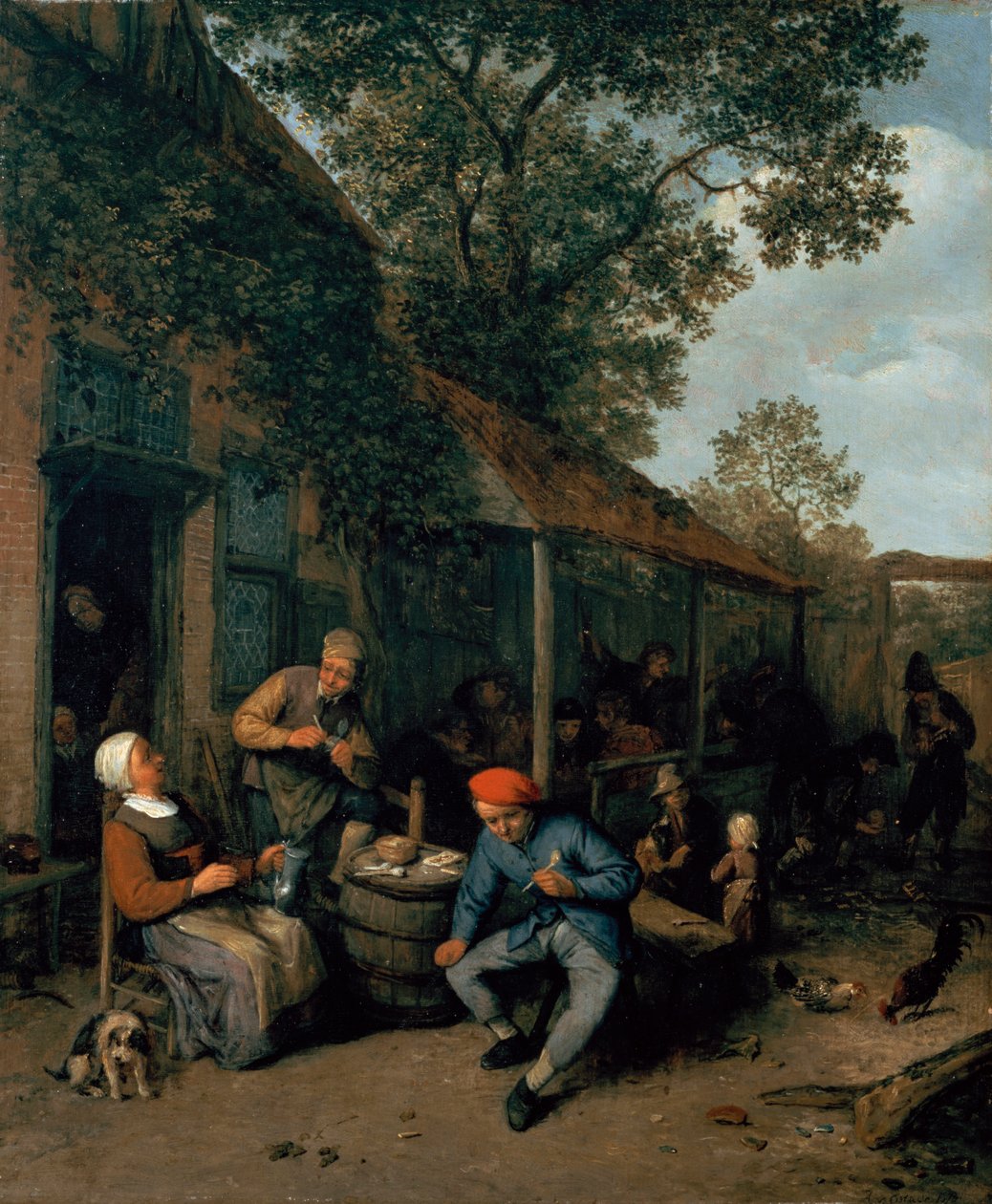 Bönder som röker och festar utanför en krog, 1676 av Adriaen Jansz. van Ostade