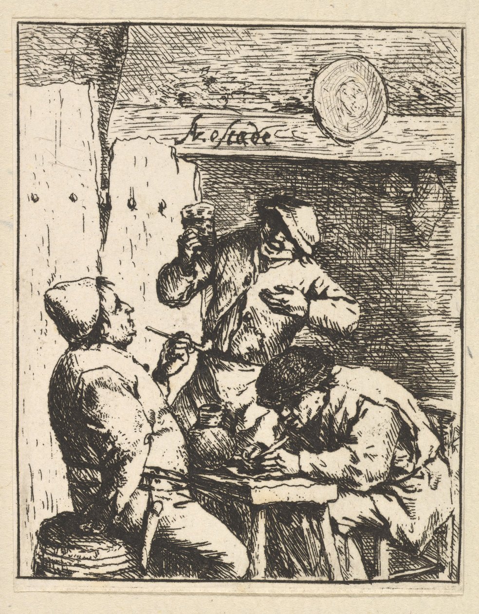 Sångare som står mellan två rökare, 1610-85. av Adriaen Jansz. van Ostade