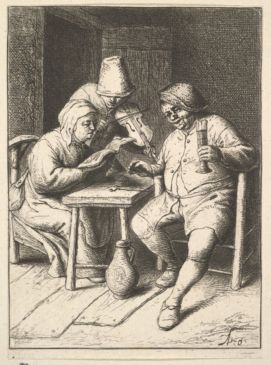 Sjungande par och violin, 1610-85. av Adriaen Jansz. van Ostade