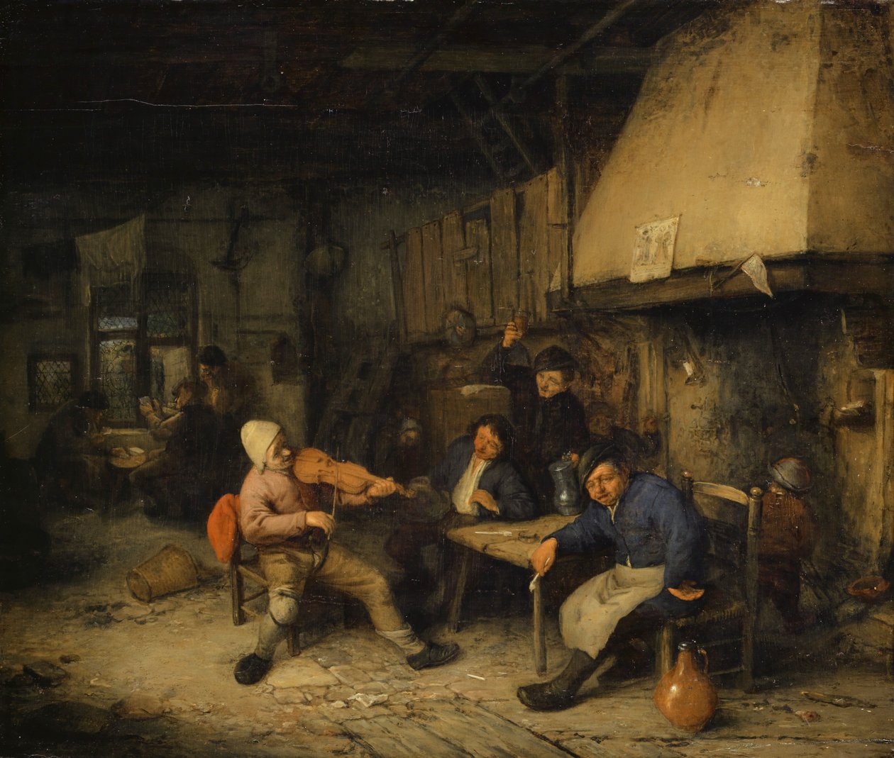 Fiolspelare och drickande bönder i en krog, 1663 av Adriaen Jansz. van Ostade